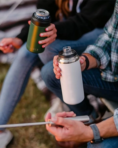 Insulated stainless steel water bottle keeping cold drinks during outdoor activities