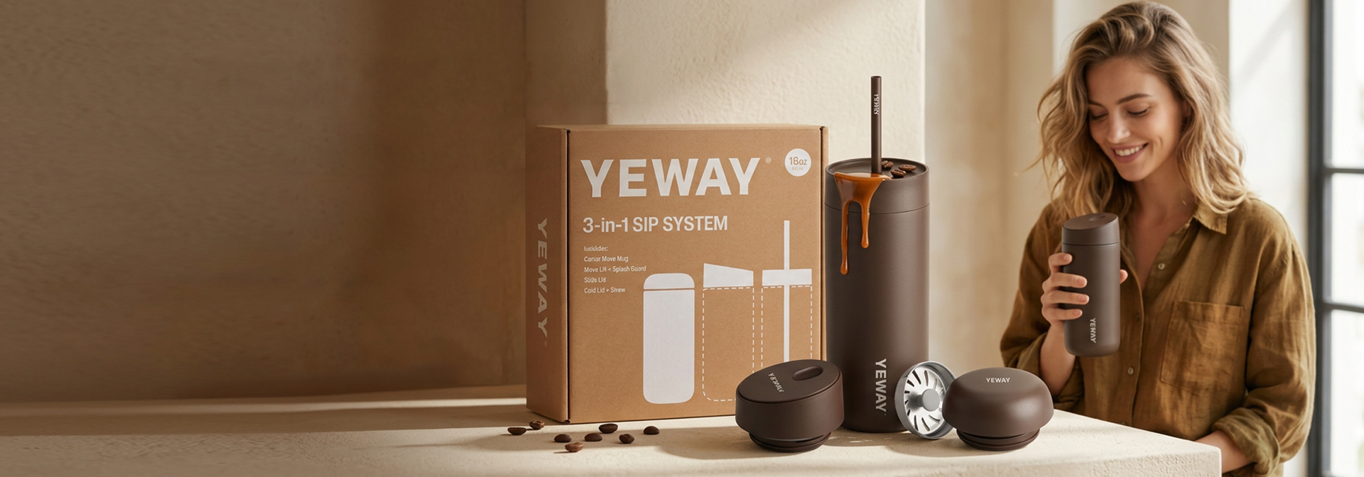 3-in-1 stainless steel coffee mug for OEM wholesale drinkware, promotional gifting, and retail coffee tumbler collections