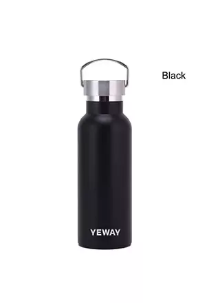 Black powder coated stainless steel insulated water bottle with bamboo lid for wholesale and OEM branding.