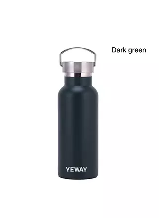 Dark green stainless steel vacuum flask with bamboo lid from a professional drinkware manufacturer.