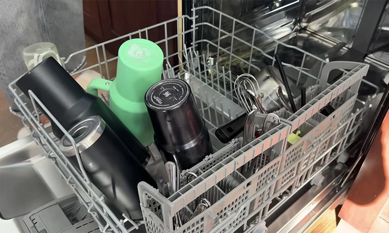 Dishwasher durability testing for coated stainless steel tumblers and drinkware