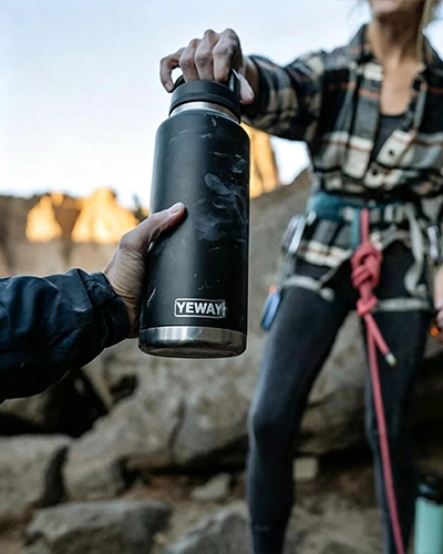 Durable stainless steel outdoor water bottle designed for camping and adventure