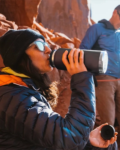 Fast drinking lid insulated water bottle for hiking and fitness hydration