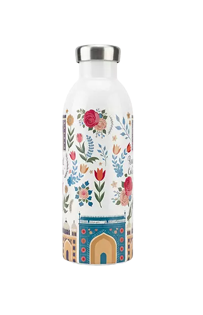 custom insulated stainless steel water bottle glossy white 3D relief finish