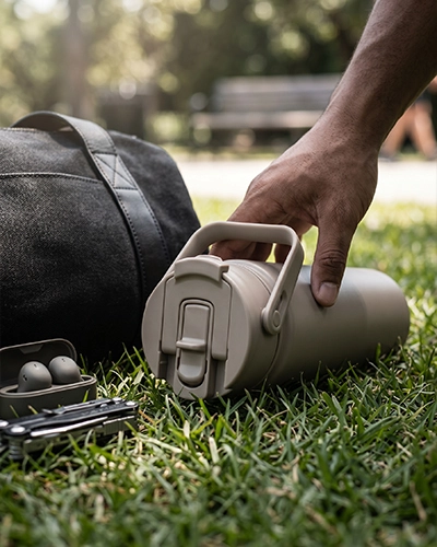 Leak-resistant lid system for insulated stainless steel water bottle with handle