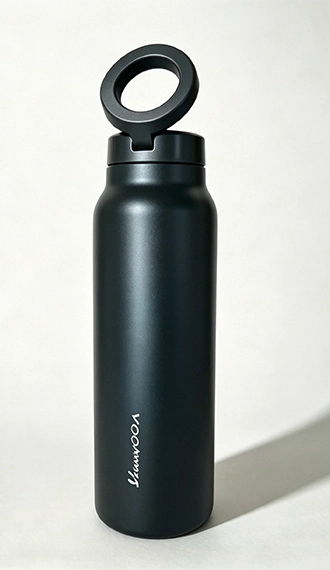 Cream white magnetic water bottle with integrated magnetic phone mount for retail and wholesale collections