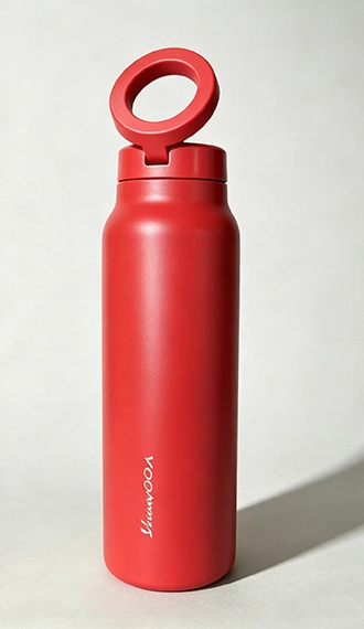 Orange red magnetic water bottle with MagSafe phone holder for private label and promotional products