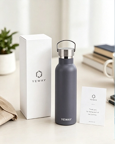 Private label packaging solutions for stainless steel water bottles including gift boxes, color boxes and retail packaging