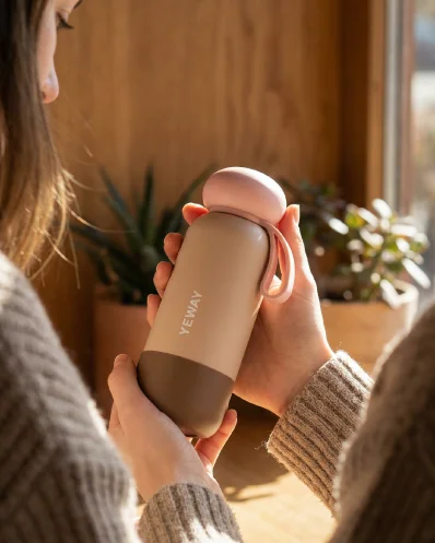 High-end YW-02 pebble lid water bottle for contemporary lifestyle branding.