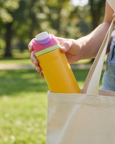 Quick-access YW-04 flip-top thermal bottle for gym and indoor workout.