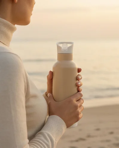 Minimalist YW-05 stainless steel bottle for urban commuter lifestyle.