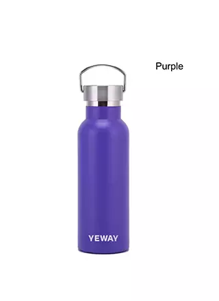 Purple bamboo lid thermal flask with powder coated finish from a wholesale stainless steel bottle manufacturer.