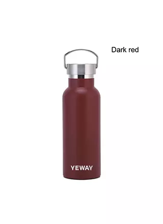 Red double wall insulated bottle with bamboo lid for OEM stainless steel water bottle suppliers.