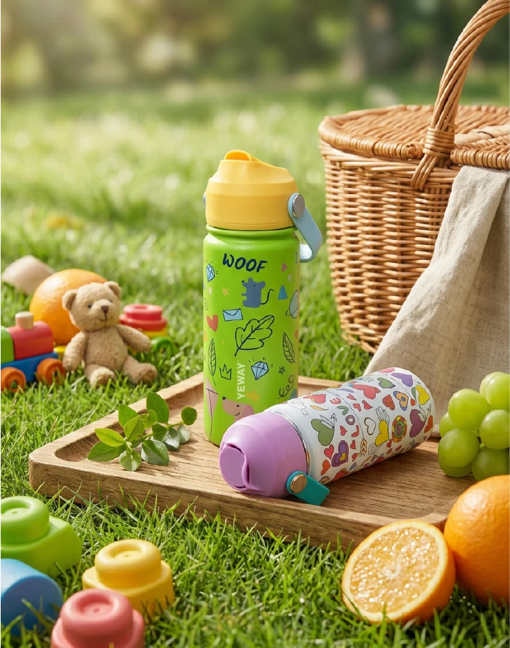 Wholesale BPA-free kids water bottles with colorful custom designs