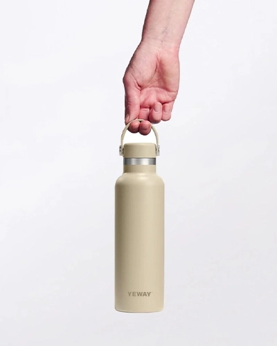 Wide mouth insulated water bottle with carry loop lid for travel and outdoor use