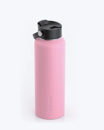 Wide mouth insulated water bottle with chug lid for fast flow drinking