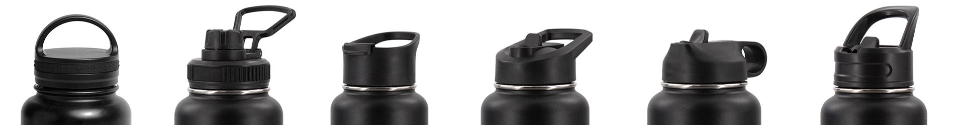 Multiple lid options for wide mouth insulated water bottle including straw lid, handle lid, locking lid and sport lid