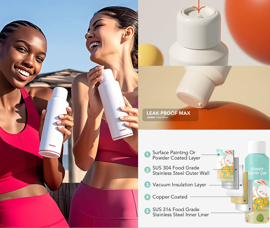 One Handed Open Vacuum Insulation Dishwasher Safe Stainless Steel Water Bottle