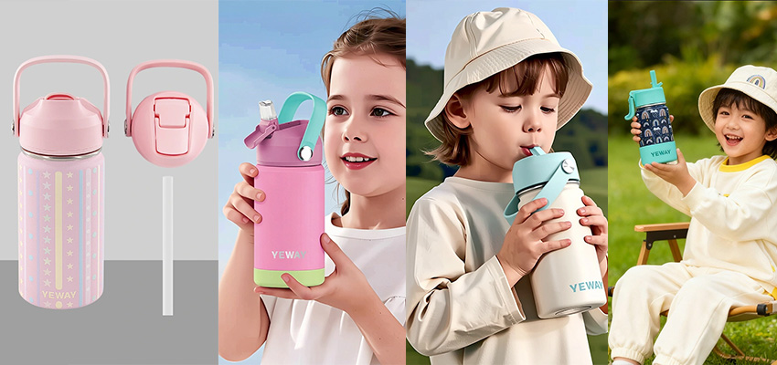 stainless steel kids water bottles with straws
