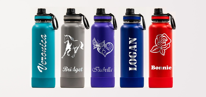 Laser engraving and printing logo on stainless steel water bottles