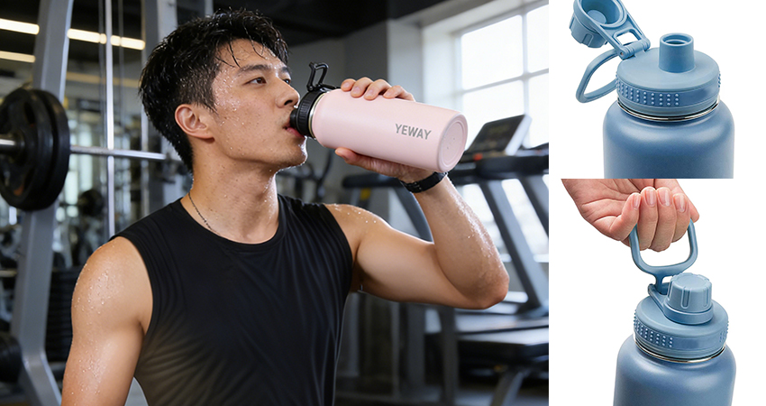 Stainless steel water bottles with handles for gym use