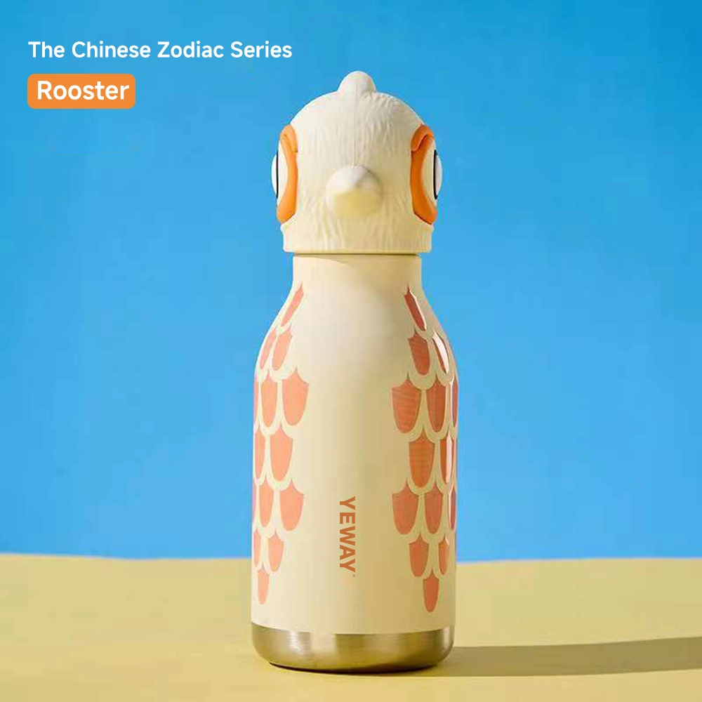 Rooster head stainless steel zodiac water bottle