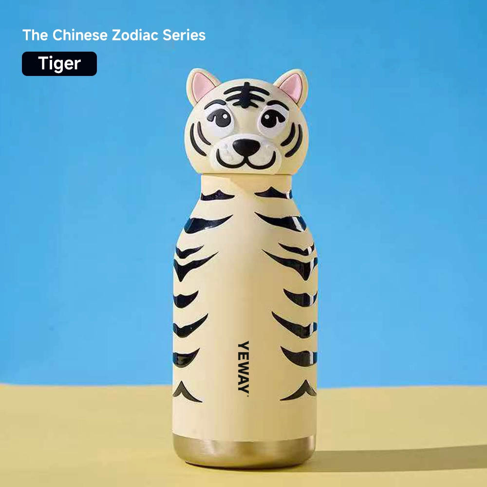 Tiger head zodiac design stainless steel vacuum flask