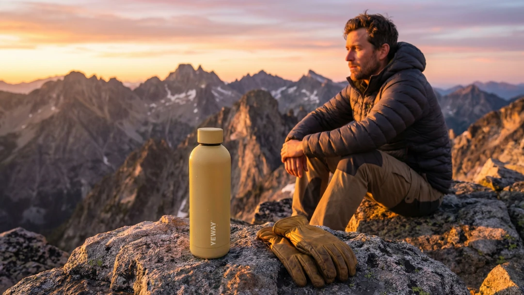 Rugged 1000ml (32oz) narrow mouth adventure flask for men, optimized for maximum thermal retention.