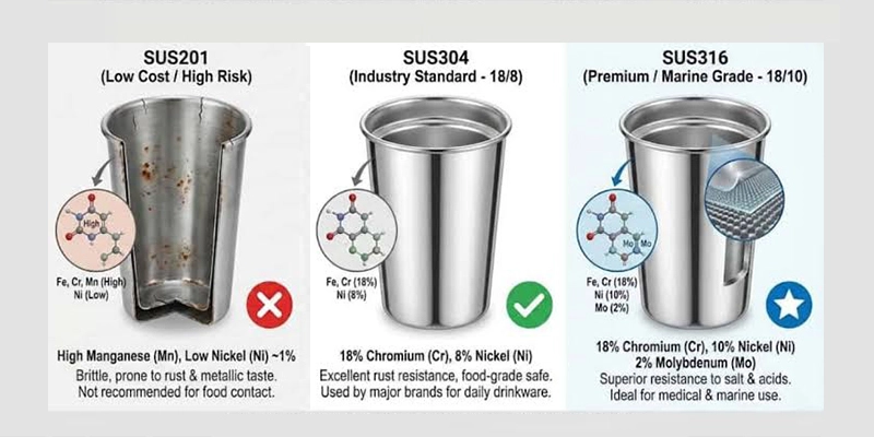 201 vs 304 vs 316 stainless steel comparison