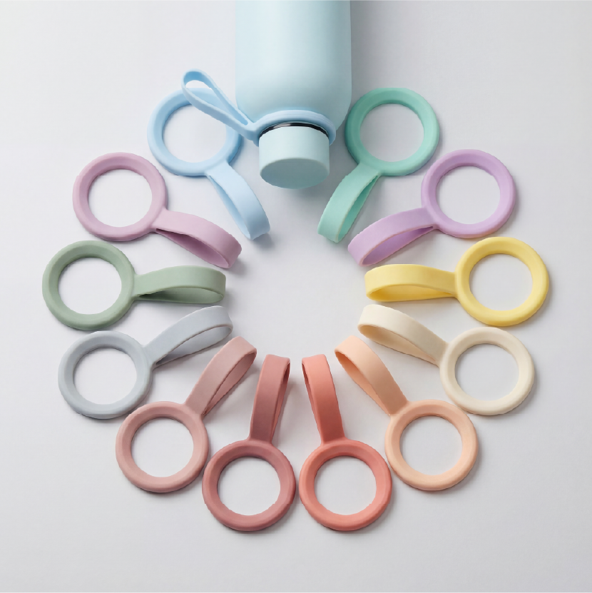 Custom silicone flex handle for narrow mouth flasks; wholesale multi-functional portable carry accessories