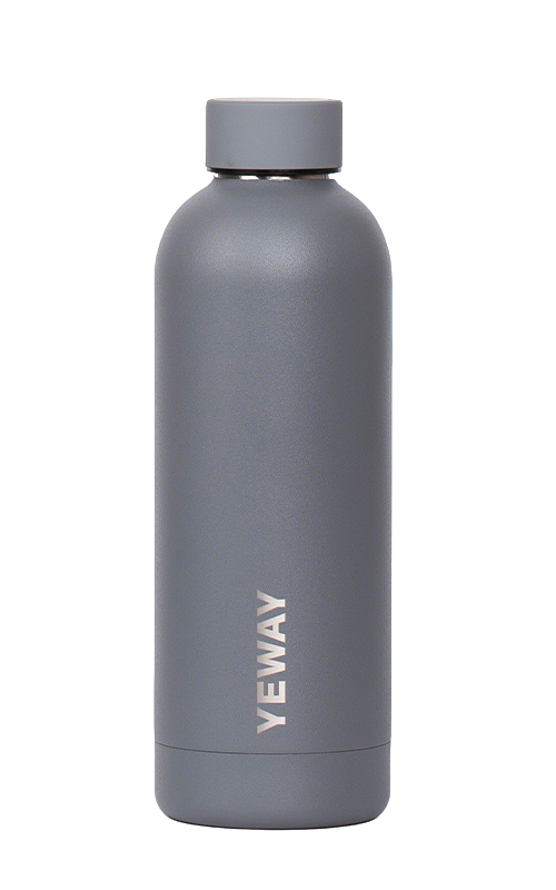 Exploded view of a standard mouth insulated water bottle showing 18/8 stainless steel double wall vacuum insulation