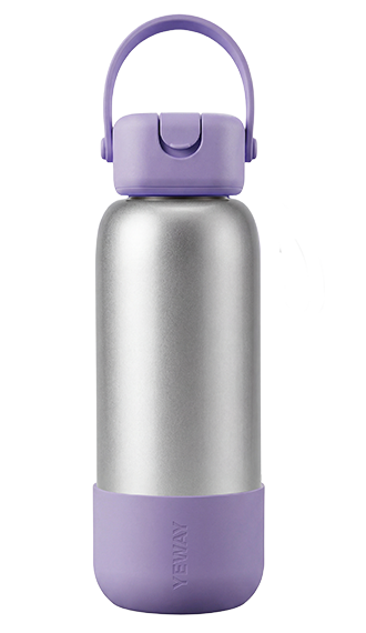 In-stock classic white bottle with square-to-round lid and silicone carrier. Minimalist design, straw-compatible for office and business use.