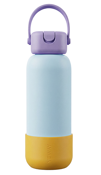 Dusty blue insulated bottle with architectural square cap and straw choices. Ideal for brand events, professional OEM/ODM factory services.