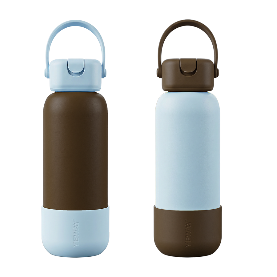 Custom insulated stainless steel water bottle with square-round handle lid and 30 modular stock colors - YEWAY Manufacturing