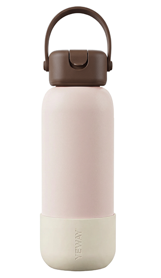 Earthy terracotta yellow business flask with silicone handle and square lid. Fast delivery, supports stainless and silicone straw customization.