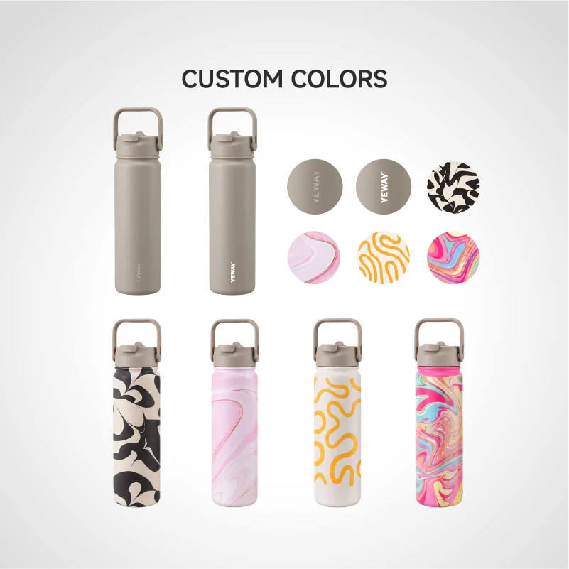Custom logo options for stainless steel water bottle YW-B02 including laser engraving screen printing and embossing OEM branding
