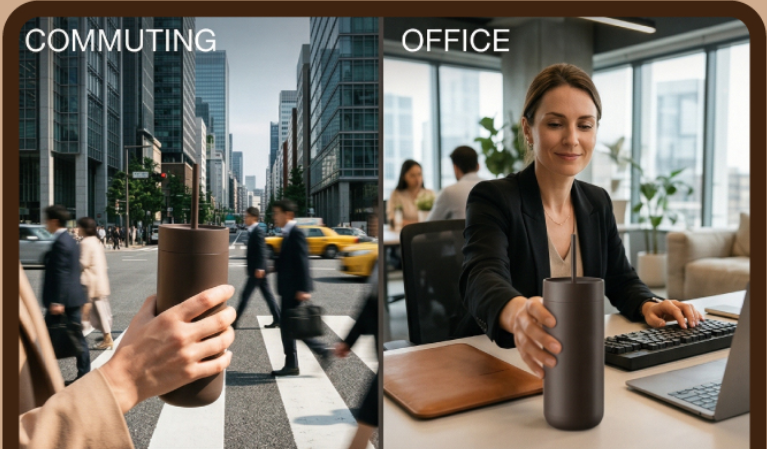 Insulated coffee tumbler designed for commuting and modern office lifestyles