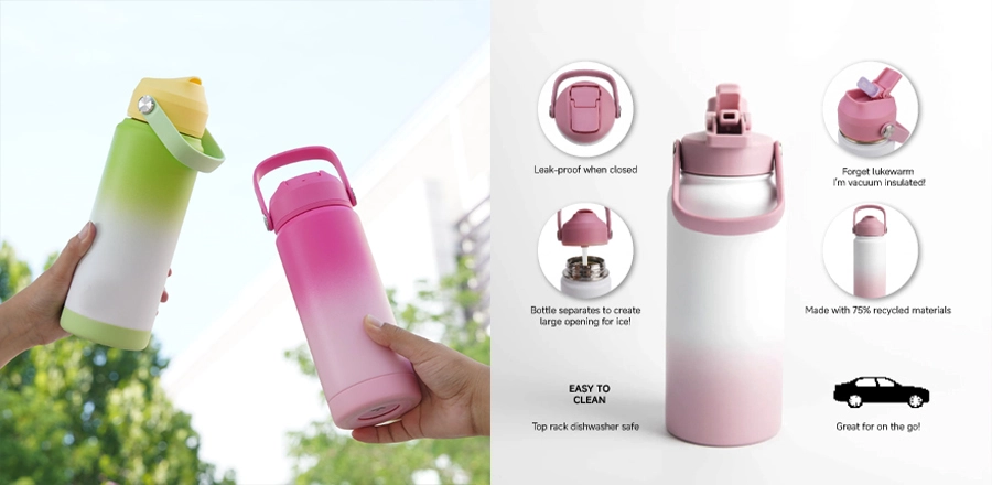 Leak-proof insulated water bottle with integrated straw lid for gym and travel use