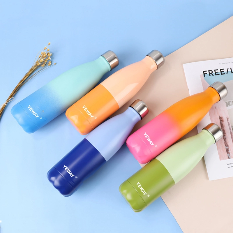 Matte powder-coated insulated stainless steel water bottle texture detail