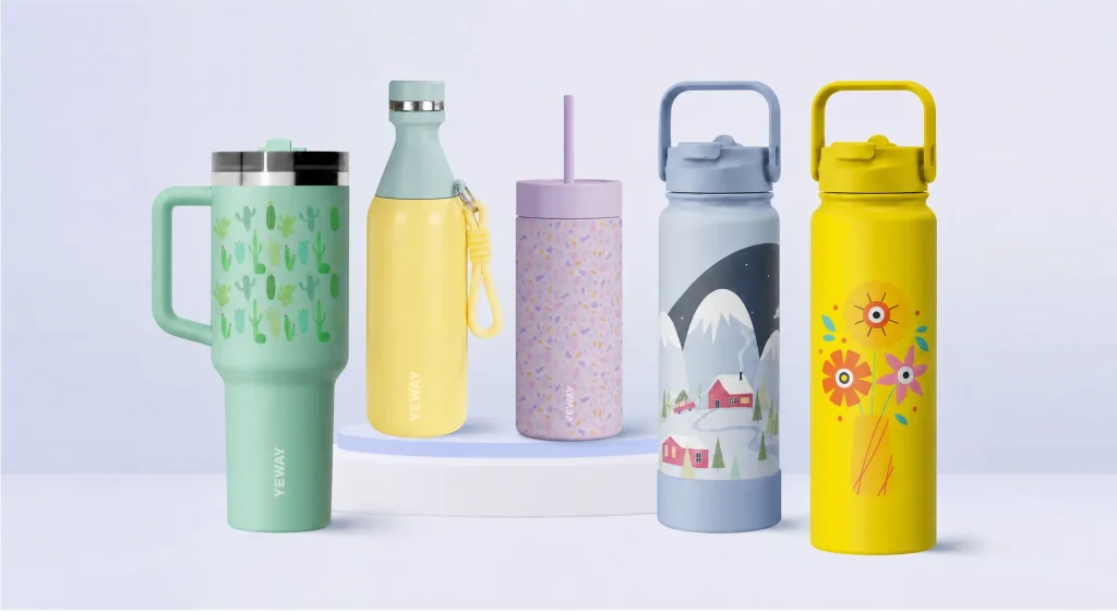 Private label insulated drinkware collection with minimalist lifestyle branding