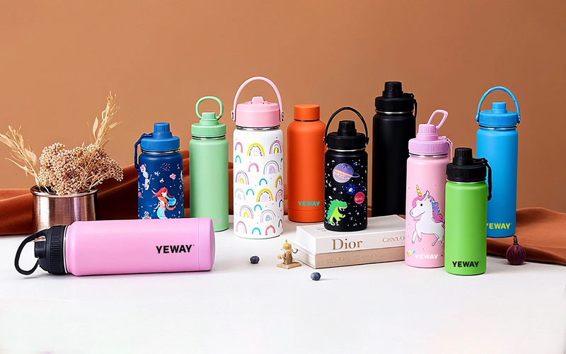 Different wholesale water bottle categories including tumblers kids bottles and insulated drinkware