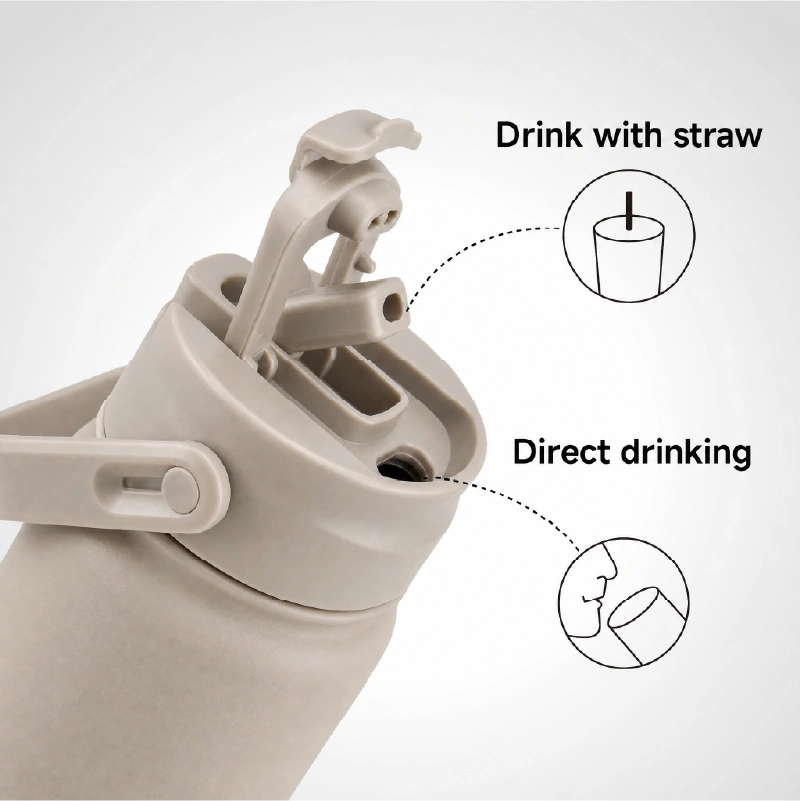 Dual drinking lid insulated water bottle with straw and direct sip option OEM design