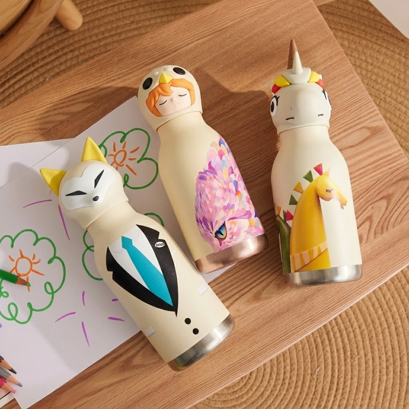 Refined Colors And Surface Finishing For Animal Head Kids Water Bottles