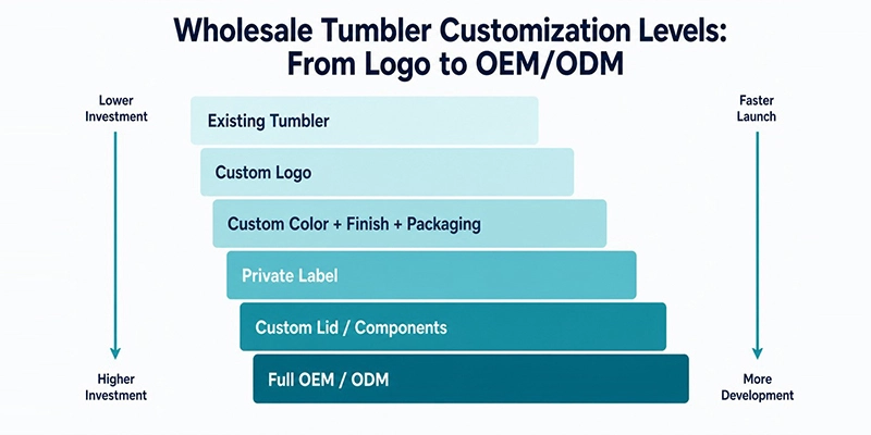 Wholesale tumbler customization levels from custom logo and private label to OEM and ODM manufacturing
