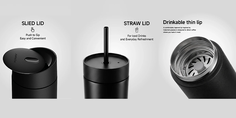 Tumbler lid types including slide flip straw and multi-function lids
