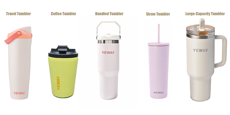 Wholesale tumbler types including travel coffee handled straw slim large capacity and 3-in-1 tumblers