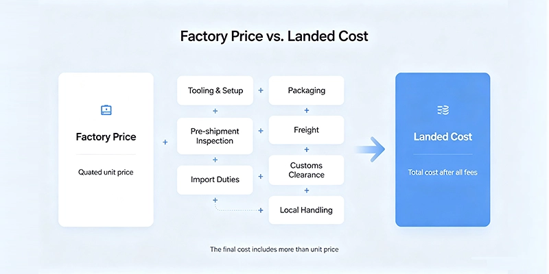 Factory price versus landed cost for imported custom stainless steel water bottles