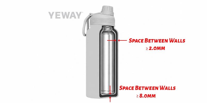 Vacuum bottle inner and outer wall gap design