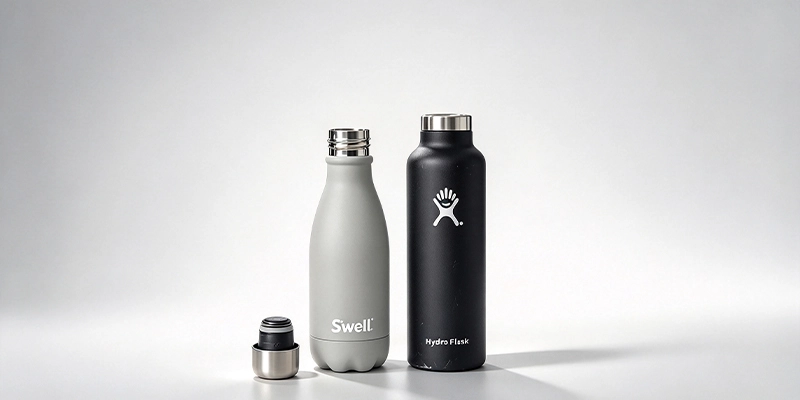 Narrow-mouth S’well and wide-mouth Hydro Flask stainless steel water bottle openings