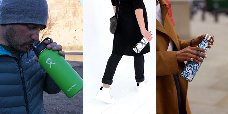 S’well and Hydro Flask water bottle designs for everyday portability and drinking convenience